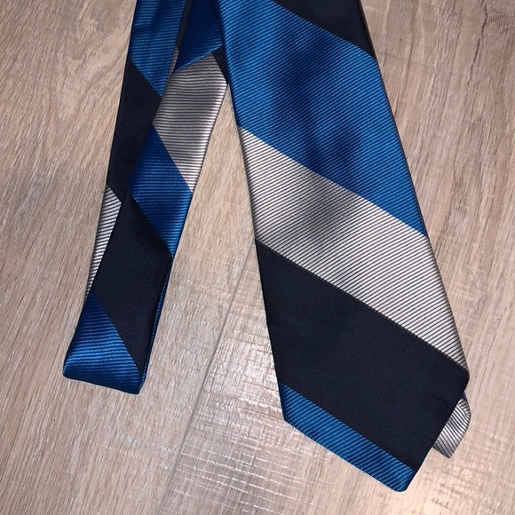 Trevira by Cornell of California colorblock office formal tie blue black grey - Picture 1 of 4